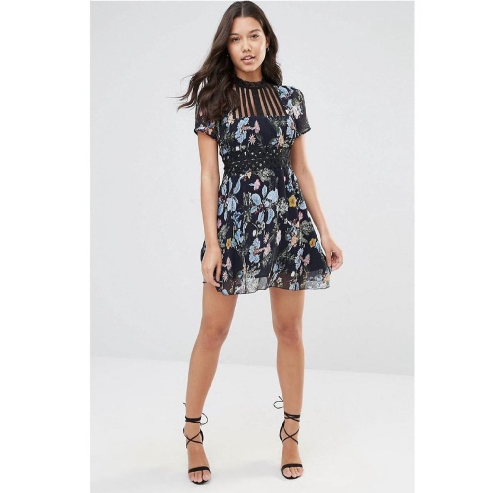 Anthropologie Foxiedox Blue Dainty Floral Pleated Chiffon
Mini Dress - Picture 2 of 9